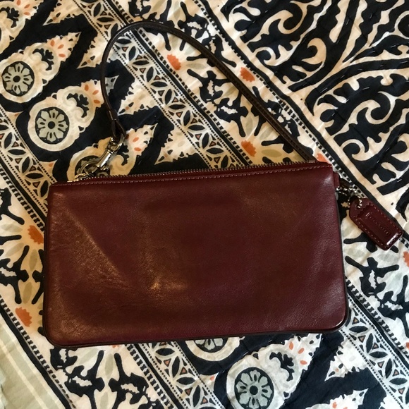 Maroon Coach Wristlet With Snap Front Closure and Zip Center Pocket - Picture 6 of 8